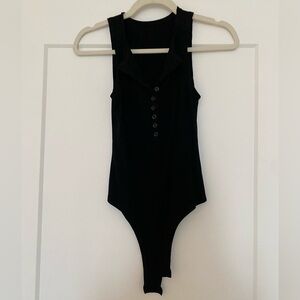 Black Womens Button Bodysuit.
